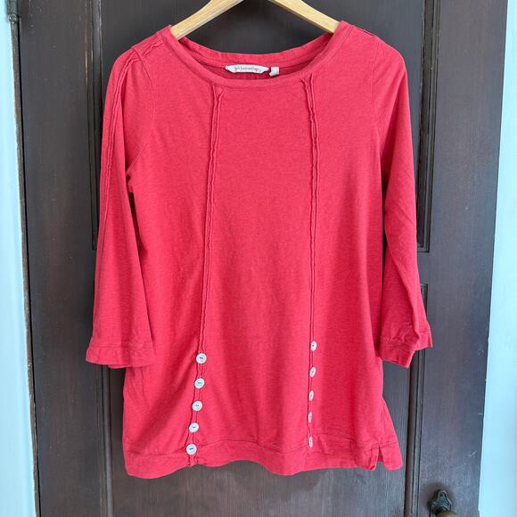 SOFT SURROUNDINGS | Red Cotton Slub 3/4 Sleeve Button Detail Tunic Top | Small - Picture 1 of 5